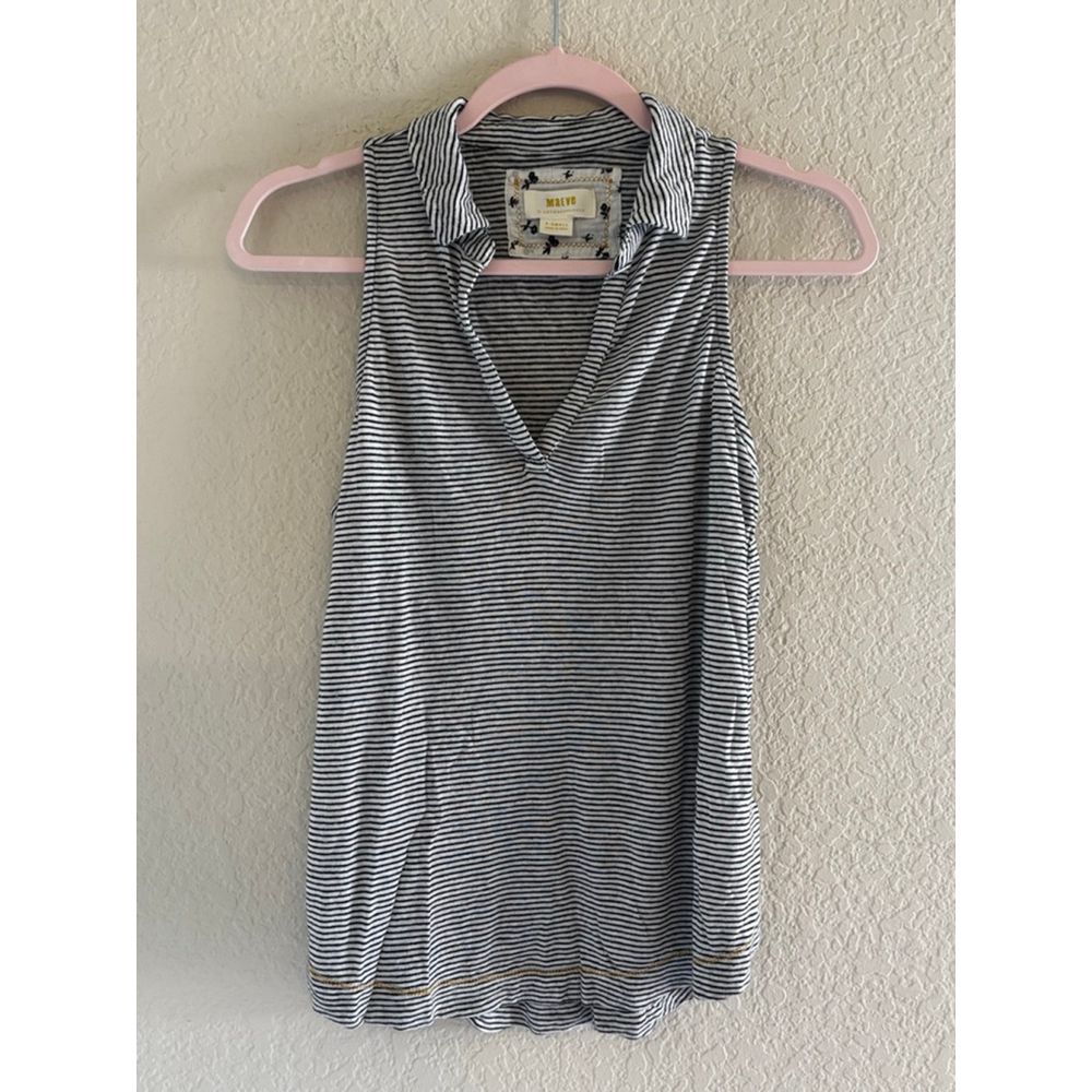Maeve Striped Collared V-Neck Sleeveless Tank Top - Black & White